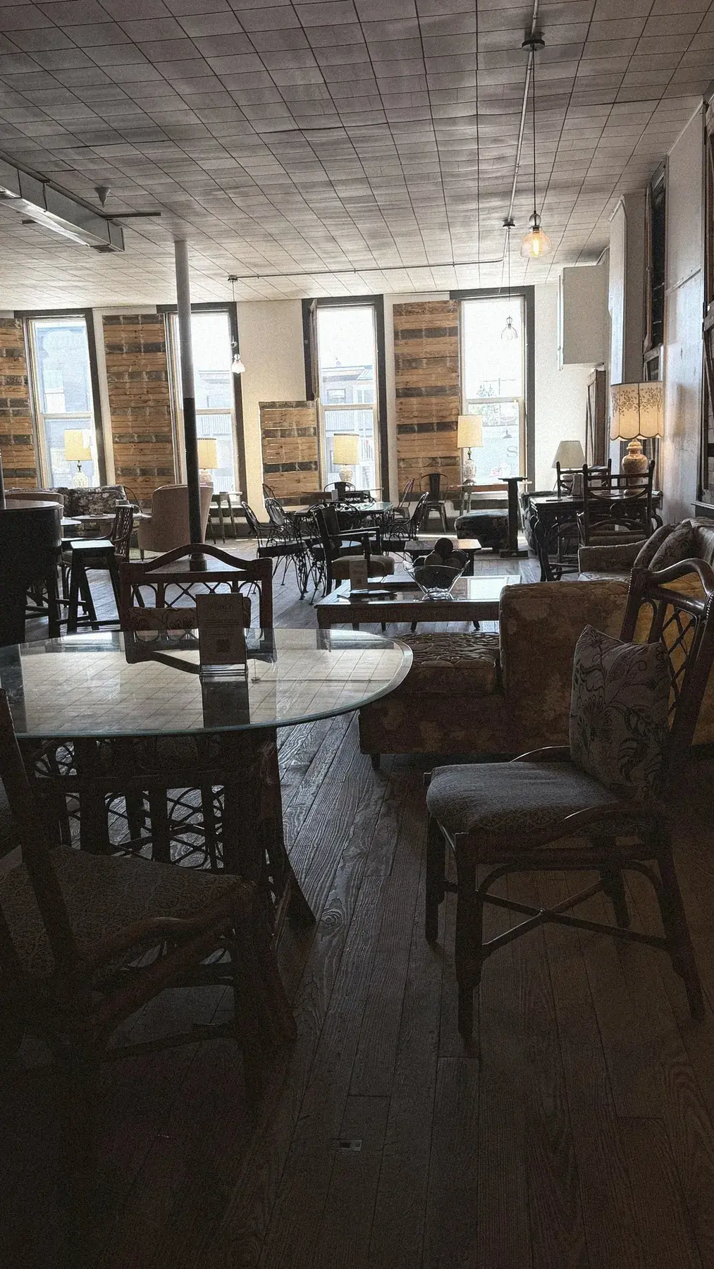 A Whole World of Good — 10,000 sq. ft. downtown La Porte executive lounge with tin ceilings, reclaimed wood, and vintage furniture